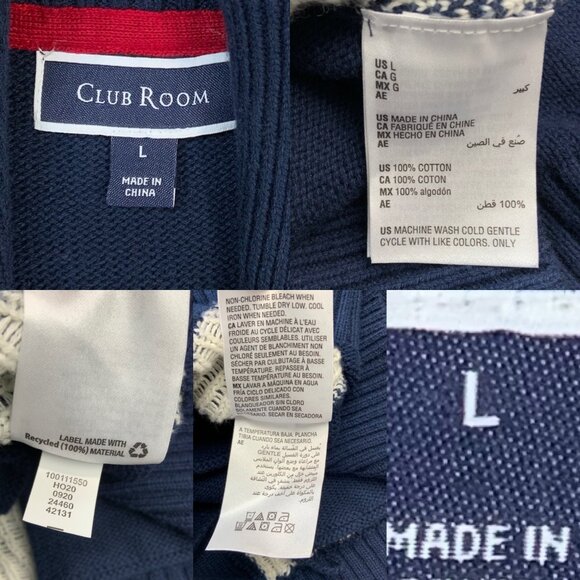 Club Room Mens Novelty Ski Cardigan Sweater L Blue Holiday Christmas Heritage. - Picture 5 of 12